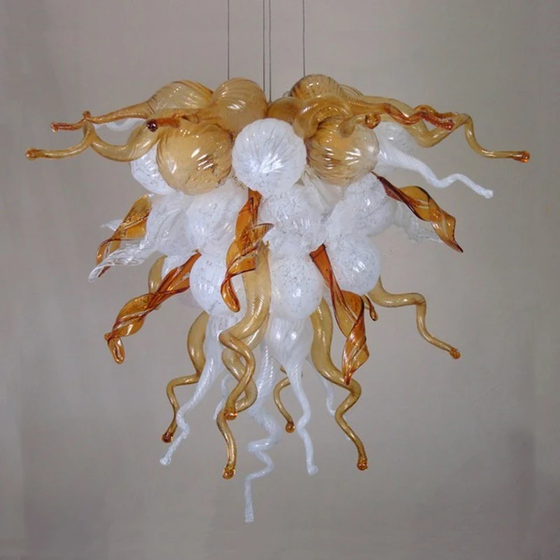 Amber and White Pendant Lights Lamp Antique LED Hand Blown Glass Chandelier 24 by 18 Inches