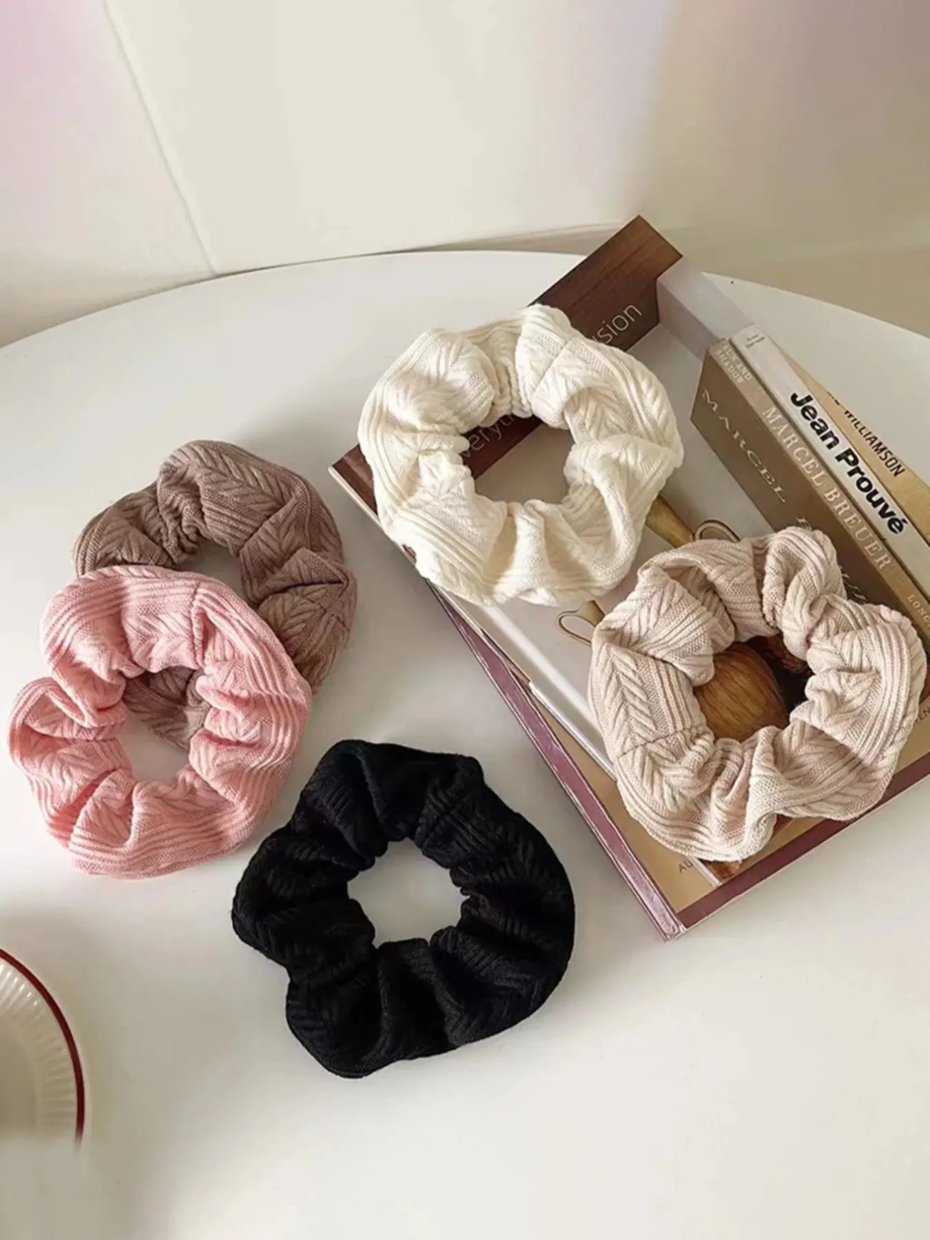 Anillo de intestino grueso tejido de felpa multicolor, 5 uds., para coleta y moño diarios en otoño e invierno