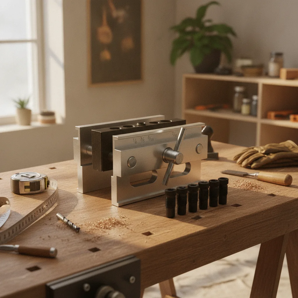 Self-centering Wood Joinery Hole Guide Clamping Drill Jig Woodworking Tool for Precise Carpentry Layout Tasks