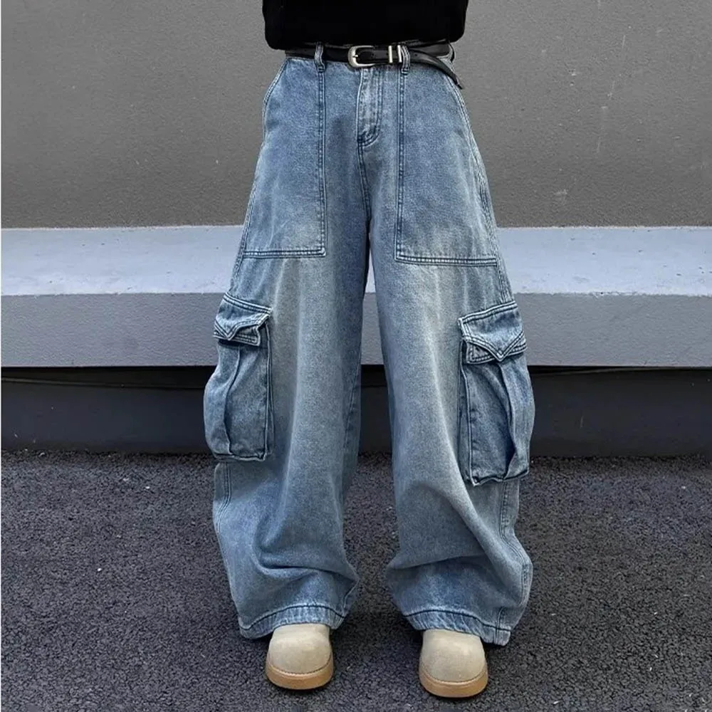 

Мужские однотонные широкие джинсы Scimitar в американском стиле ретро, модные трендовые уличные свободные повседневные дышащие нишевые мужские плавки