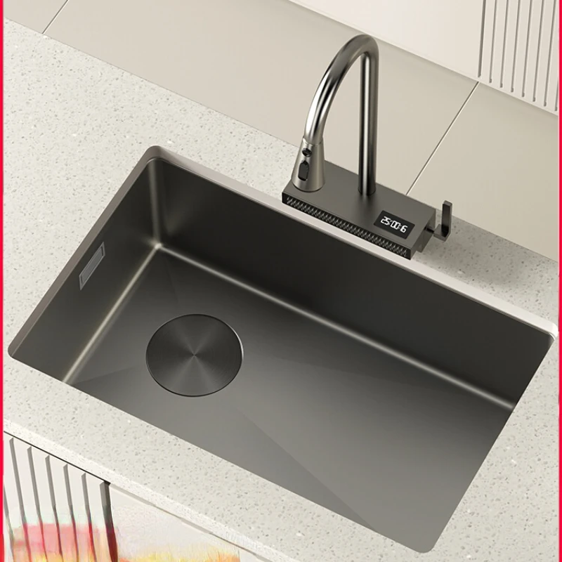 

YOUJUE gun ash washbasin large single sink kitchen household sink 304 stainless steel undercounter basin