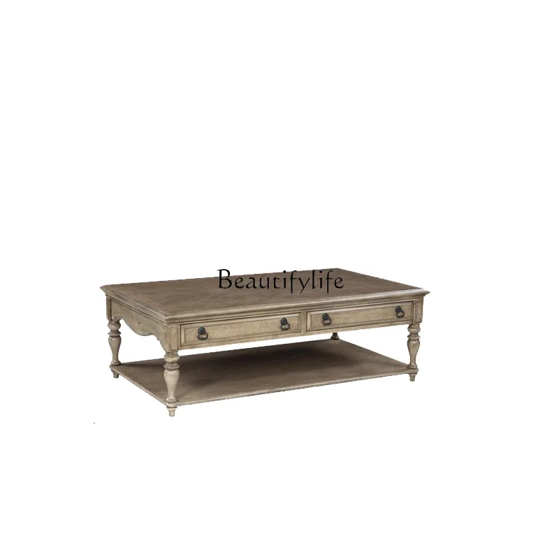 

3Simple American Style Solid Wood Coffee Table Nordic Modern Light Luxury Tea Table European Style Home Use