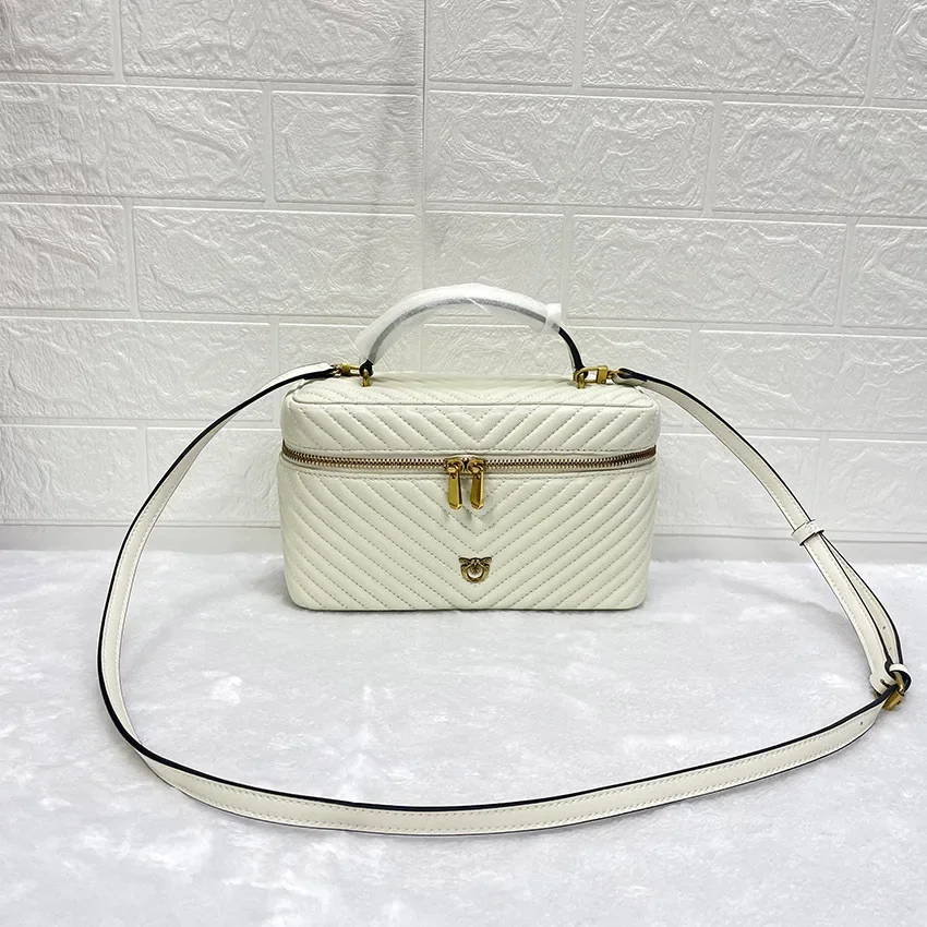 New Makeup Swallow Bag Lambskin Herringbone Stitch Top Handle Shoulder Crossbody Real Leather Women's Bento Purse Chic Hot