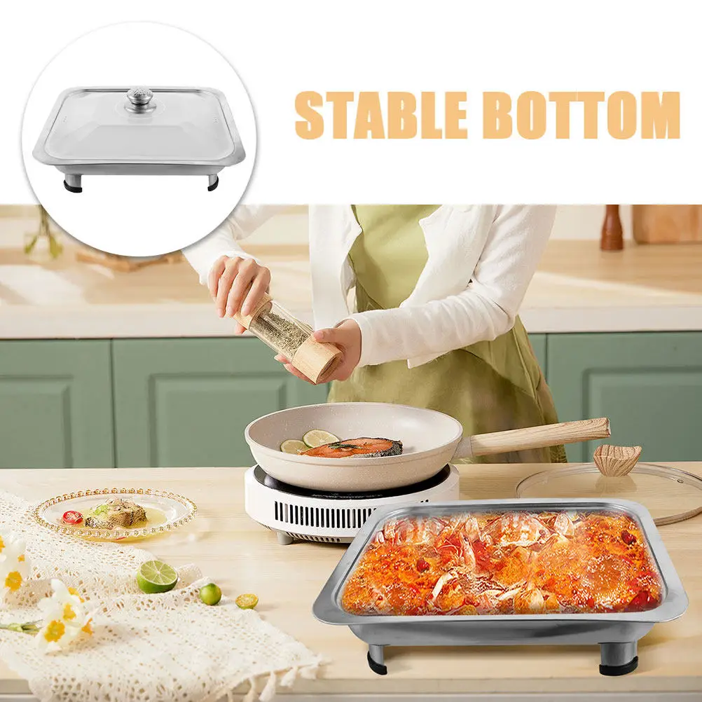 Stainless Steel Buffet Server Tray Large Size Removable Legs Food Tray Lid Party Serving Dish Chafing Dish Buffet Platter