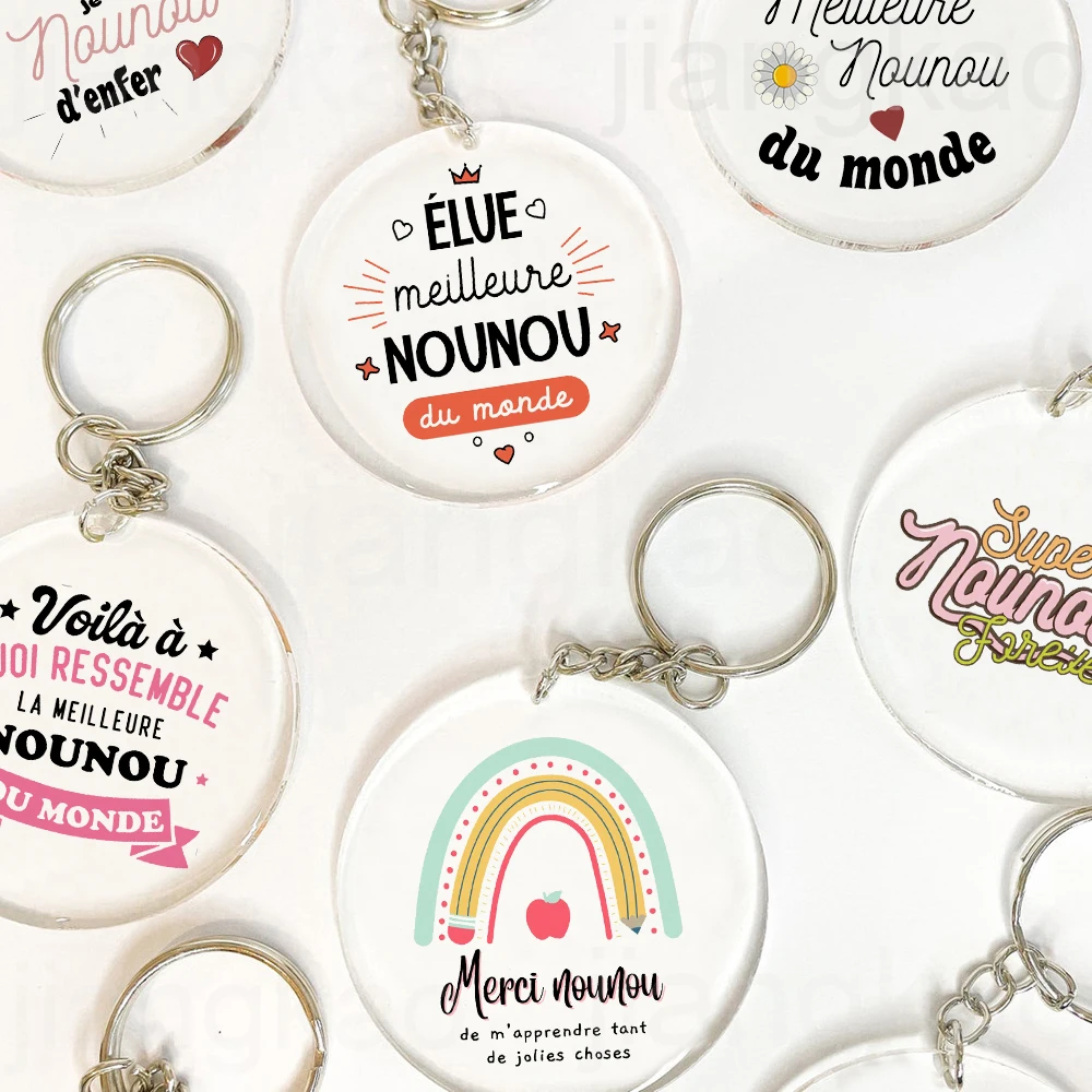 Elected The Best Nanny in The World Print Key Chains Holiday Birthday Gift Keychain Acrylic Keyring Best Thanks Gifts for Nounou