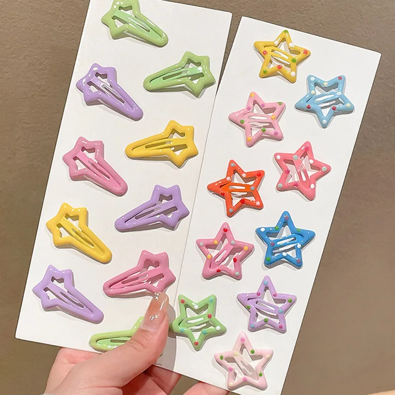 

10Pcs/Set Girls Cute Hair Side Clips Geometric Stars Heart Ornament Bobby Pins Baby Lovely Sweet Hairpin Kids Hair Accessories