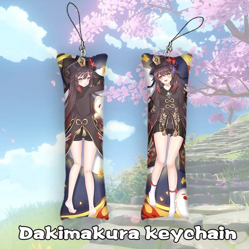 

New Pattern Genshin Impact Dakimakura Keychain Character Hutao Key Chain Double Sided Mini Phone Ornament Cpsplay Anime Keychain