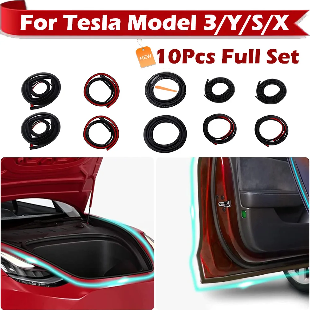 

For Tesla Model 3 Y S X Car Door Rubber Weatherproof Sealing Strip Kit, Front Luggage Lid Strip Door Sealing Soundproofing Kit