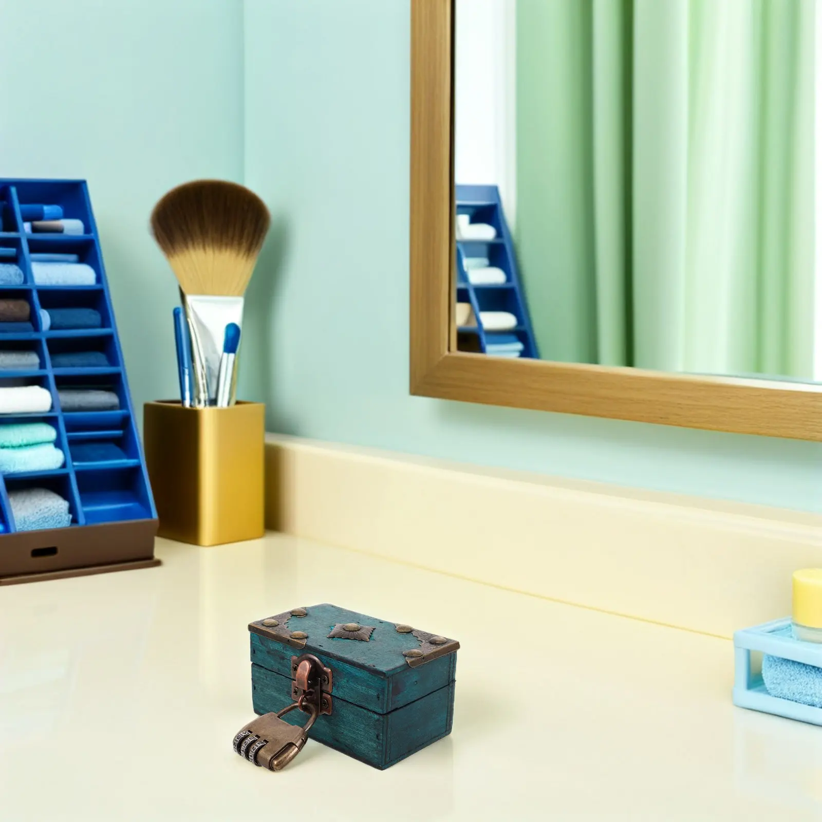 

Wood Jewelry Storage Box Treasure Chest 9x5.5x5cm Password Lock Small Desktop Organizer Jewelry Keepsake Box