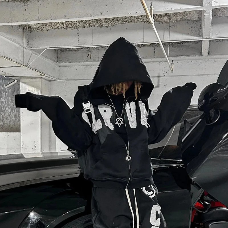 

Американский уличный тренд, кардиган с вышивкой букв, толстовка с длинными рукавами на молнии, осень-зима, хип-хоп, свободный повседневный топ для мужчин и женщин