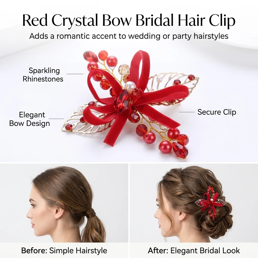 1pc Red Bow Hair Clip Elegant  - đánh giá và giá Women'S Red Formal Wear