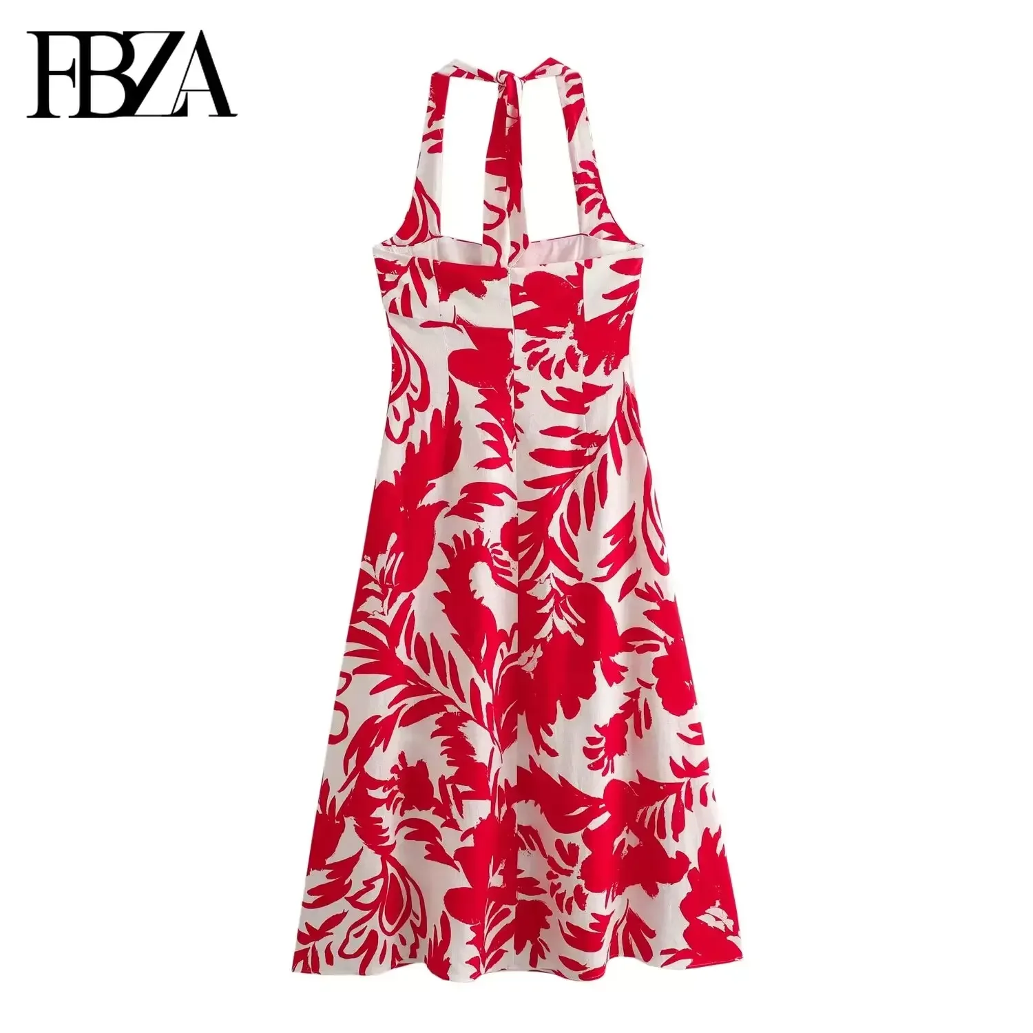 TRAF Women Fashion Summer New Sexy Printing Halter Collar Back Zip  Backless Long Dresses Chic Female Vintage Evening Dress