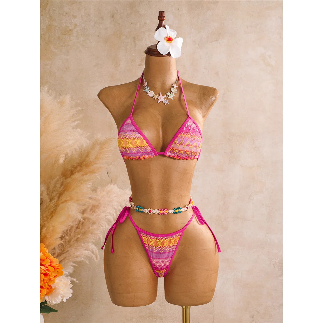 Bedruckter Bikini mit Sarong-Oberteil, Damen-Badeanzug, dreiteiliges Bikini-Set, gepolsterter Badeanzug, Badebekleidung, Modell V8332. – Detail 21