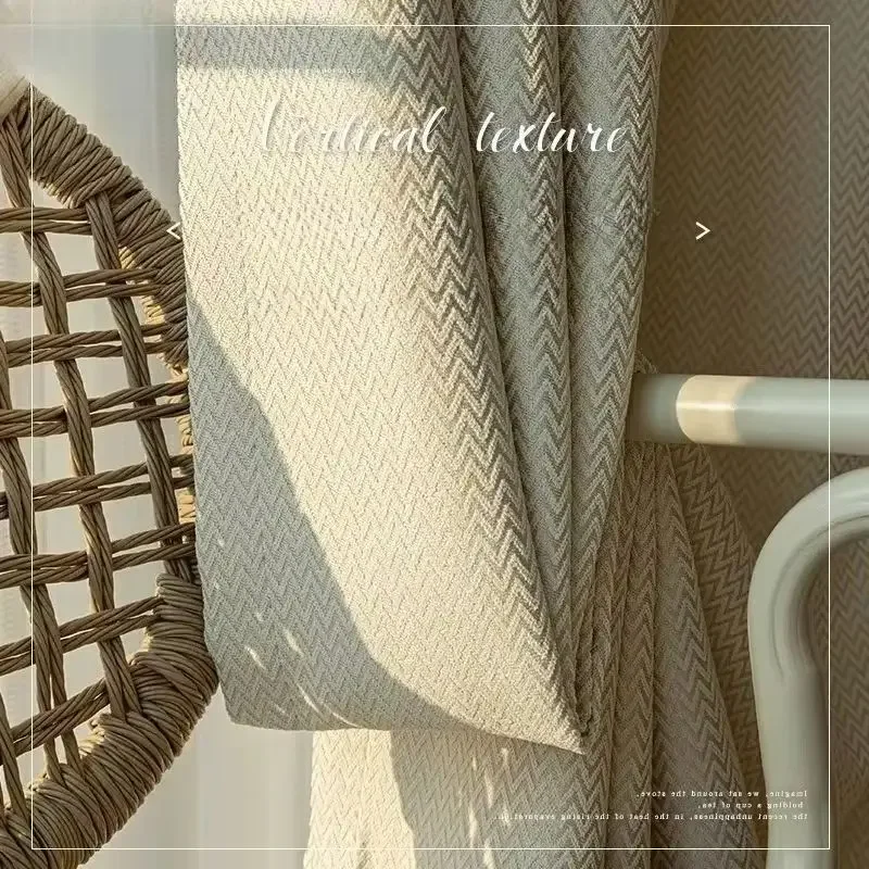 Custom Size！！French Water Rippled Chenille Blackout Solid Color Thickened Cream Curtains for Living Dining Room Bedroom Decor