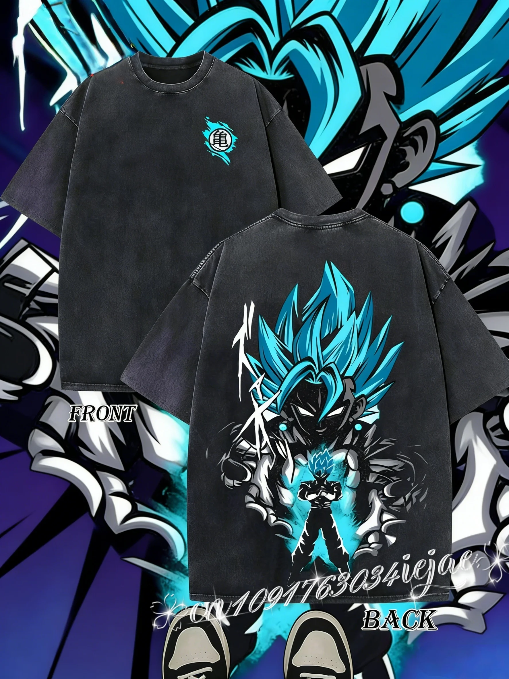 

Anime Dragon Ball Cosplay Washed T-Shirt Cotton Short Sleeve Loose Large Casual Sports Fitness T-Shirt Men's Harajuku Clothing