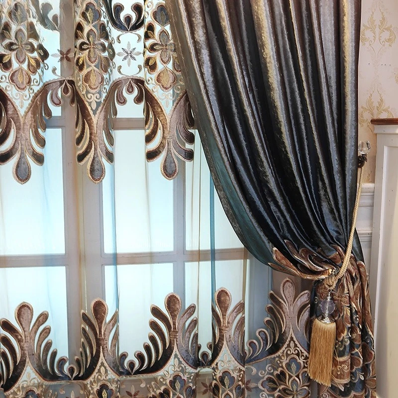 Custom  Size！！European Style High-end Luxury Atmospheric Embroidered Blackout Curtains for Living Dining Room Bedroom Decor