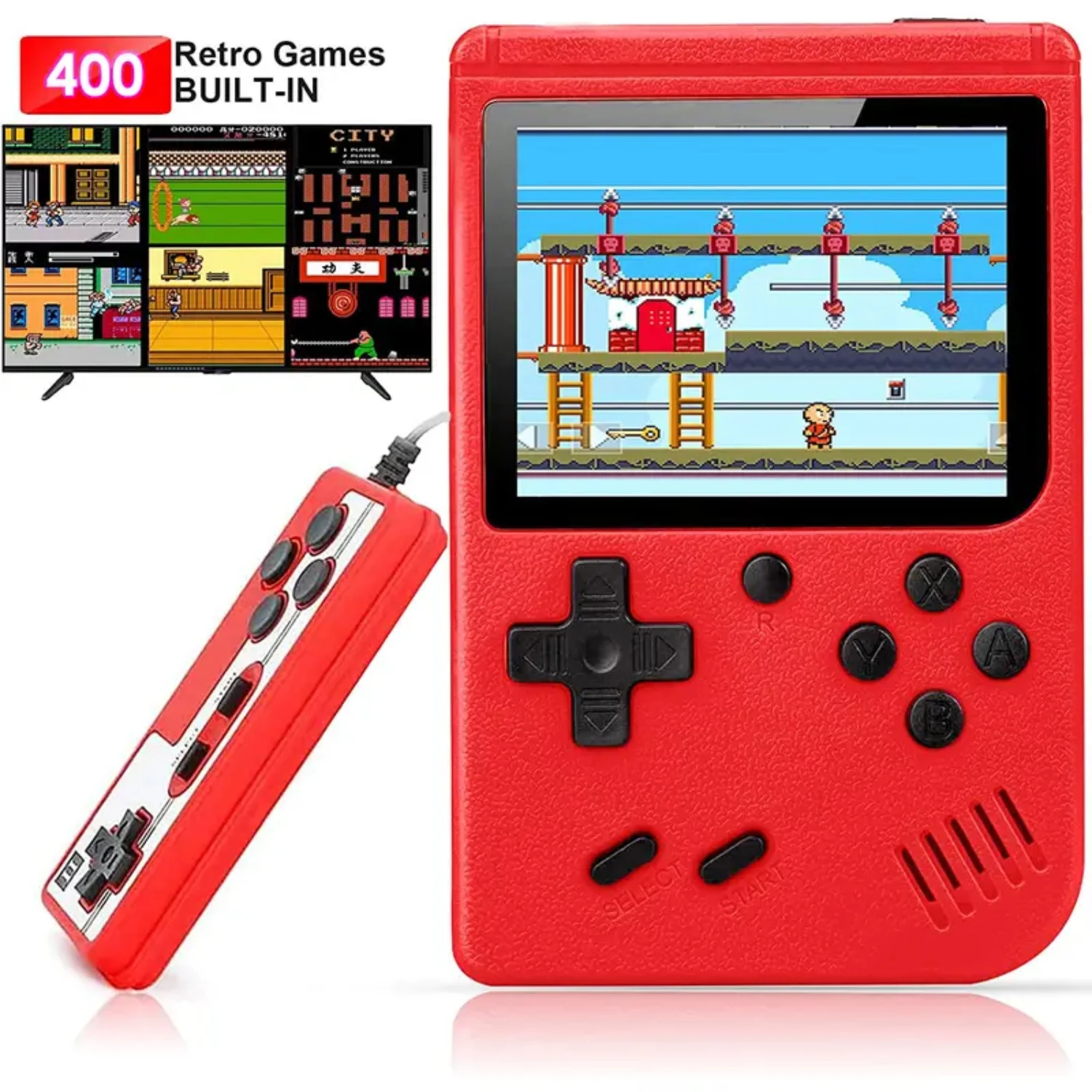 Portable and Classic Retro Handheld Video Game Console with 400 FC Games, TV Connection, 1020mAh Battery, and 2 Player Support -