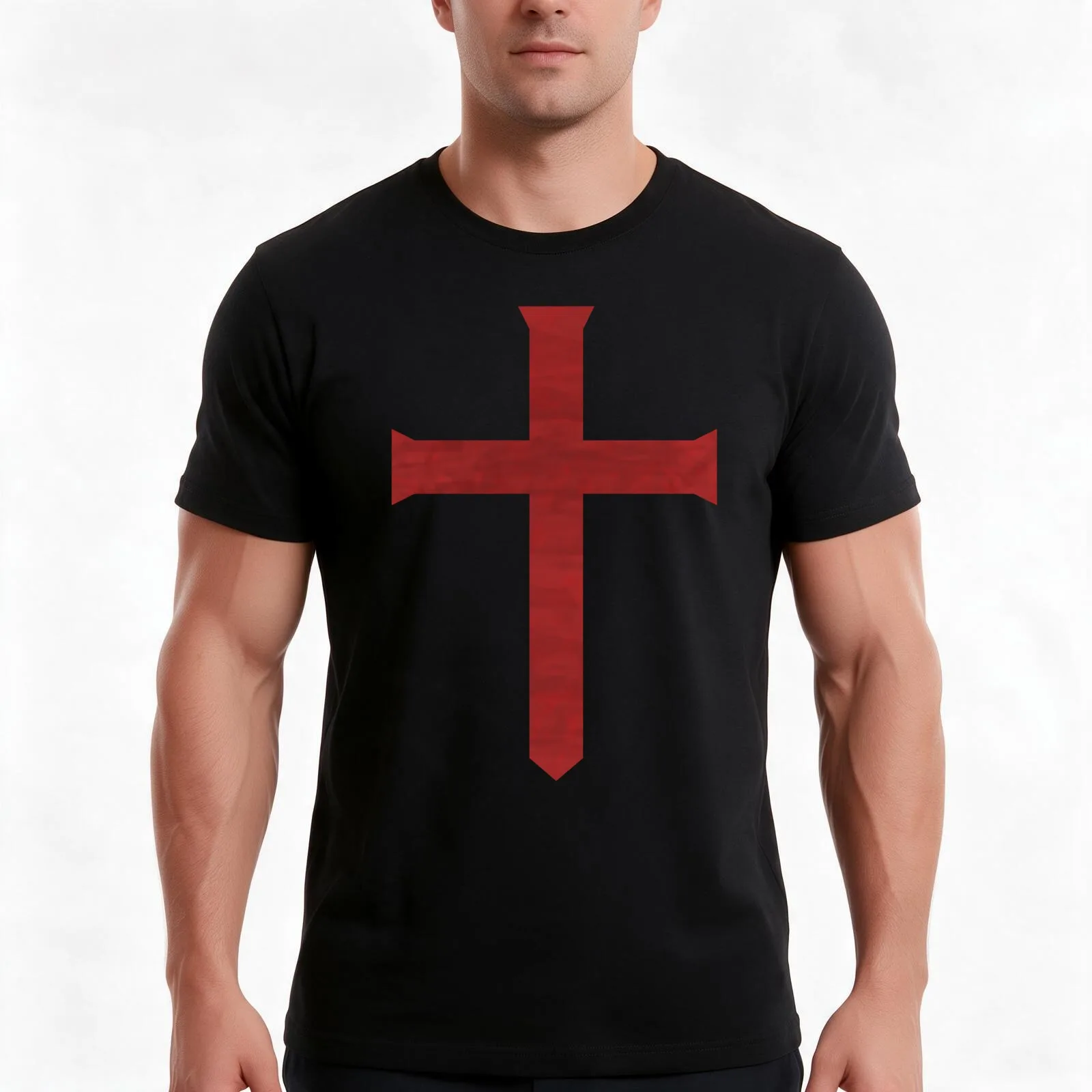 Templar Cross T-Shirt, Summer Casual Cotton Tee, Oversized Streetwear Tops, Vintage Graphic Print, Loose Fit Short Sleeve