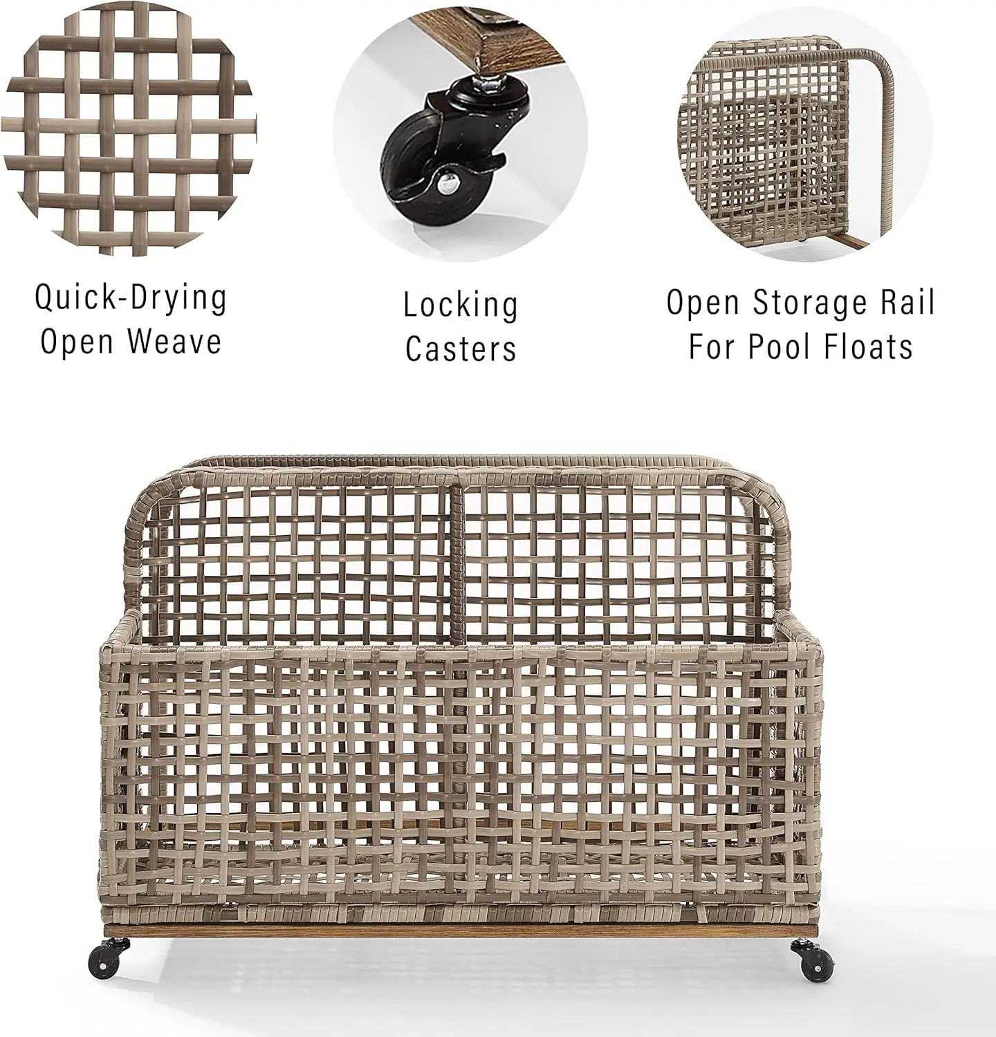 Vime ao ar livre e Metal Pool Armazenamento Caddy, Ridley Riding, angustiado cinza e marrom, CO7308BR-GY