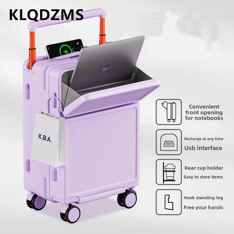 

KLQDZMS Laptop Suitcase 20 Inch Front Opening Boarding Case USB Charging Trolley Case 22"24"26" Multifunctional Cabin Luggage