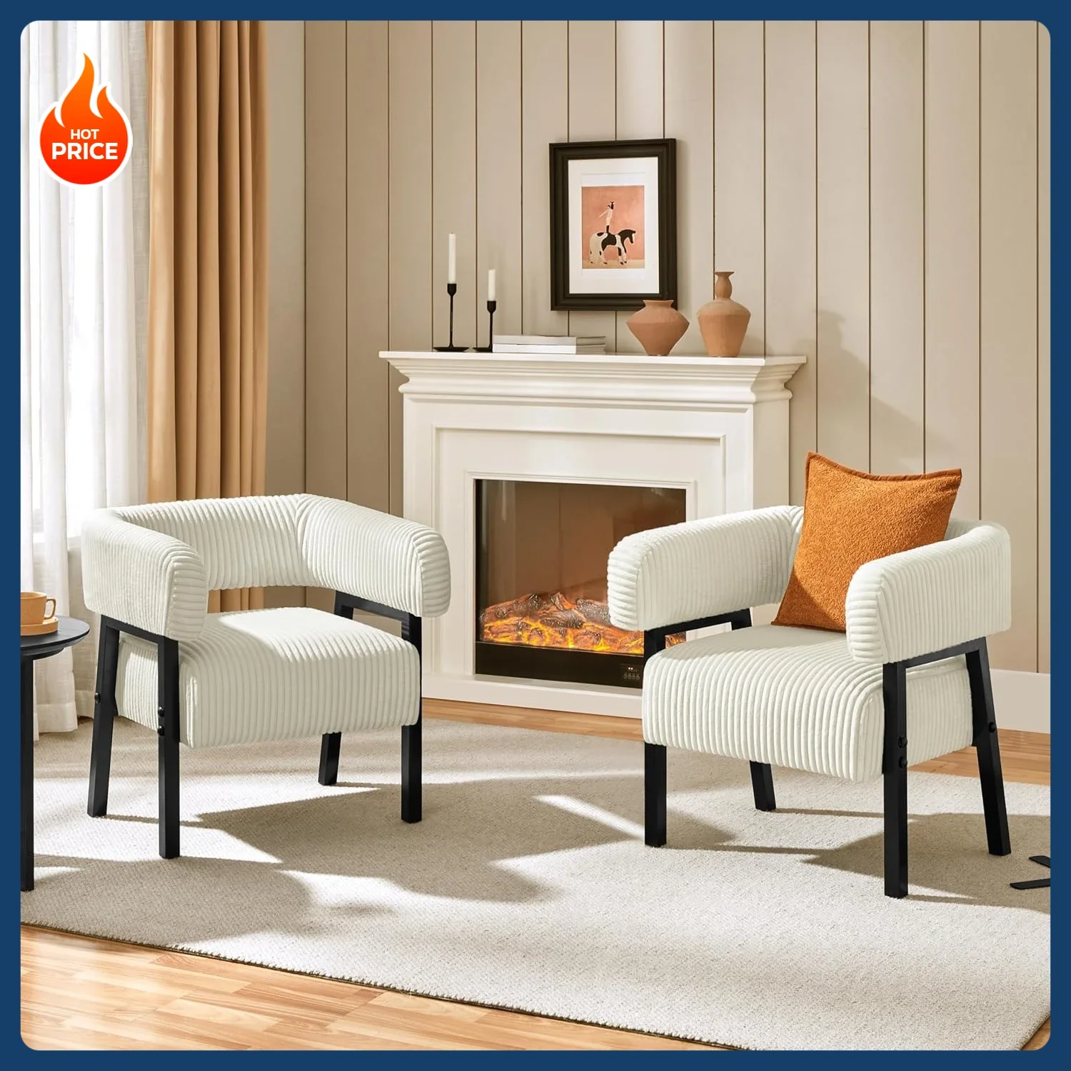 [¡Envío gratis ¡Compre ahora! ][¡Mejor vendedor! ]Juego de 2 sillas decorativas de barril de pana, sillón tapizado moderno con patas de madera maciza, Co