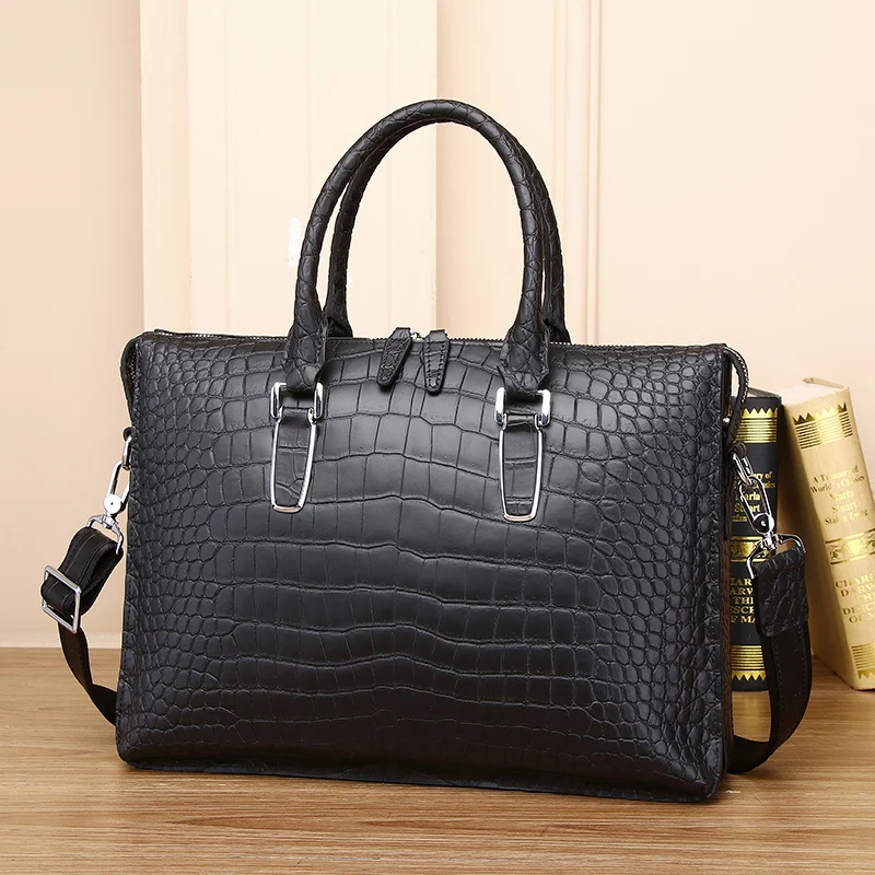 New Genuine Leather Men's Handbag High Capacity Men's Computer Bag Matte Crocodile Multi Bay Business Crossbody Bag