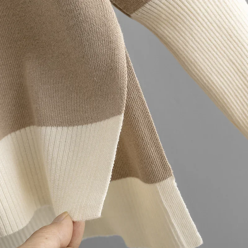 Casual set women's autumn and winter new item V-neck contrasting knitted sweater loose wide leg pants two-piece set