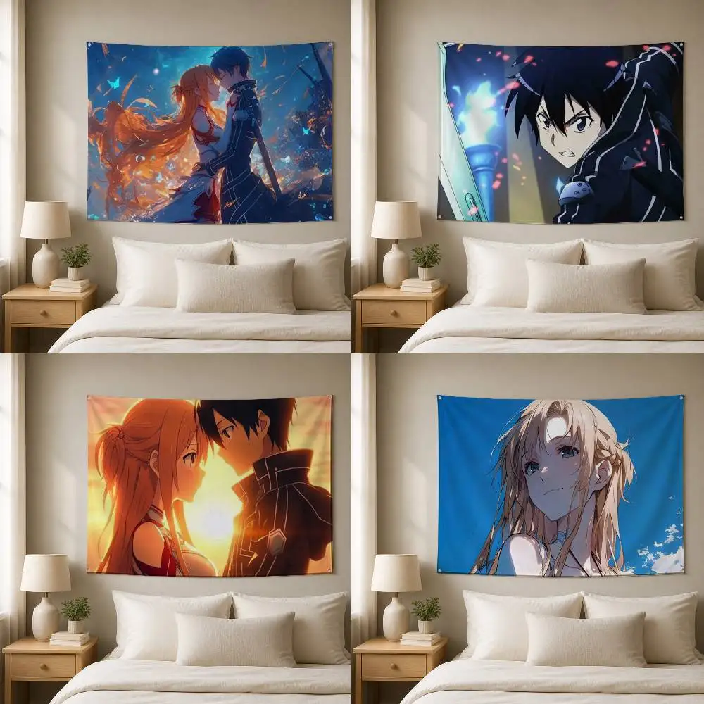 Sword Art Online Decorative Hanging Flag with Grommets for Garage Bedroom Dorm Wall Decor
