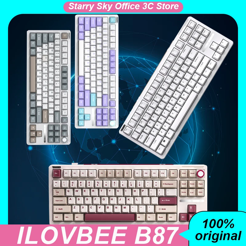 Ilovbee B87 Mechanical Keyboard Metal Knob Wireless 3mode Hot Swappable Rgb 88keys Customized Gaming Keyboard Laptop Accessories