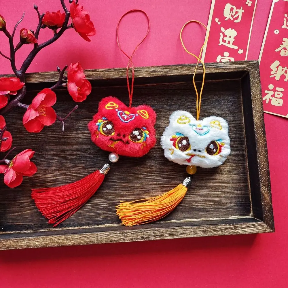 Chinese Style Lion Dance Tassels Pendant Cartoon Lucky 2025 New Year Zodiac Plush Doll Hanging Traditional