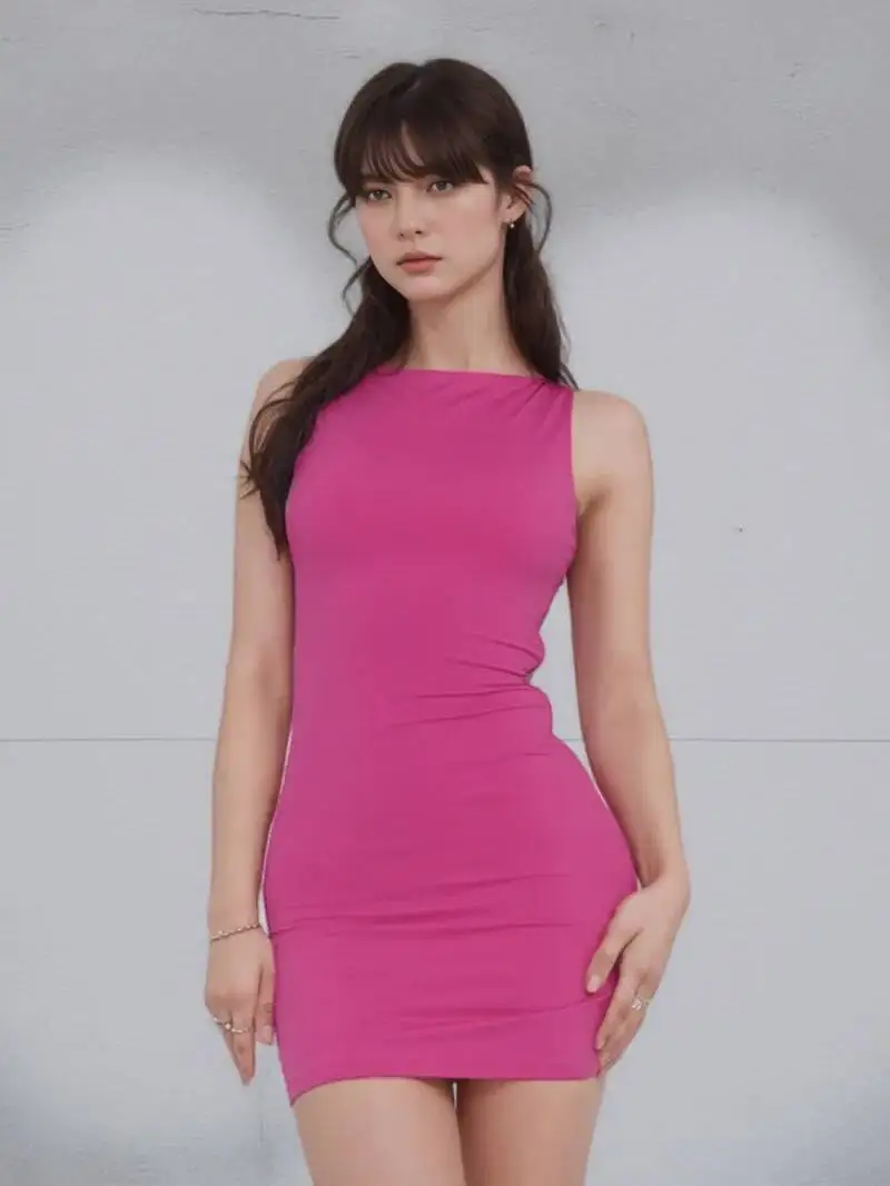 Letnia, codzienna moda, mini sukienka bez rękawów, kopertowa, w stylu Y2K, podstawowa sukienka typu vest, seksowne, eleganckie stroje damskie na imprezę klubową, sukienka wieczorowa 2025 40MM