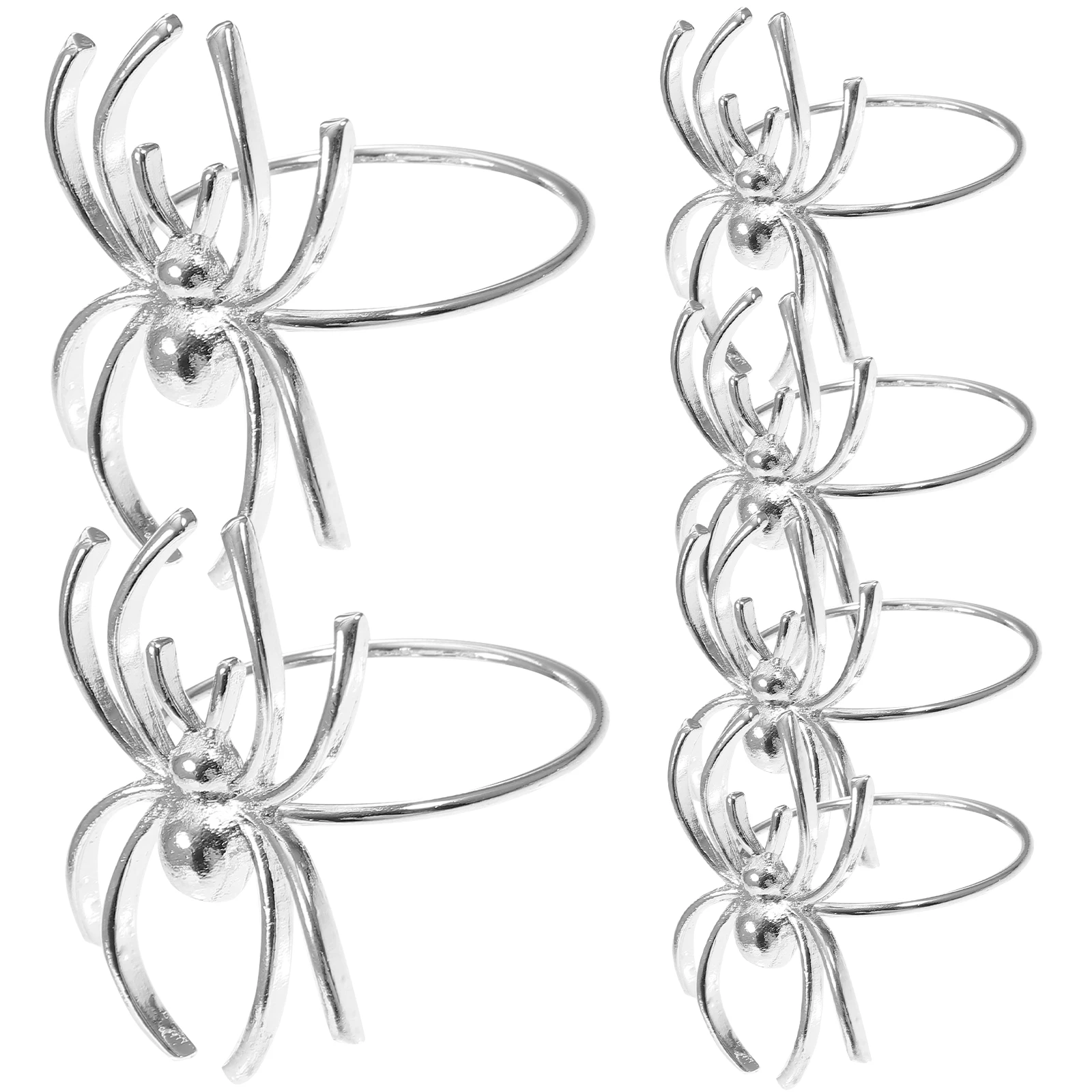 

6 pcs Napkin Rings Spider Design Halloween Party Decor Silver Restaurant Hotel Bar Use Scary Stylish Embellishment Practical