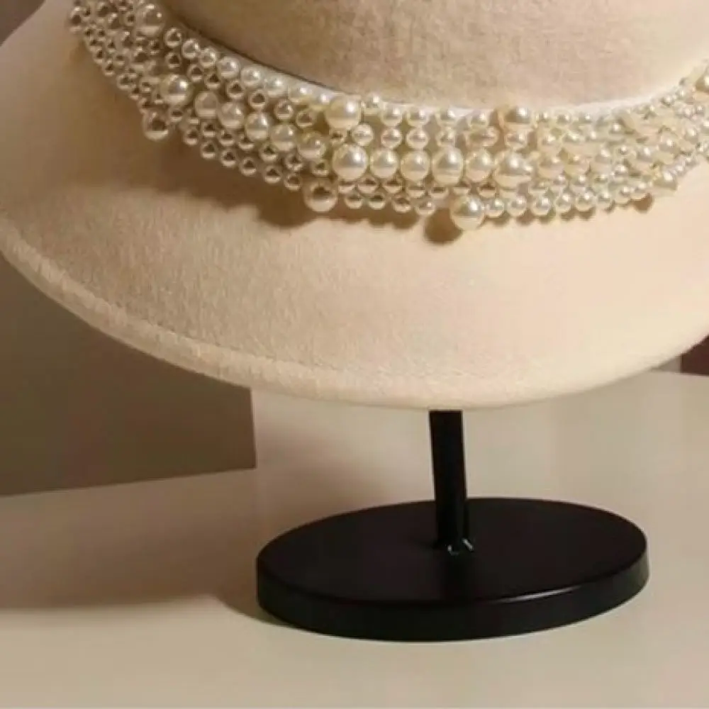 Fashionable French Pearl Bucket Hat Women Winter Warm Woolen Basin Cap Elegant Retro Style Casual Soft Comfy Headwear