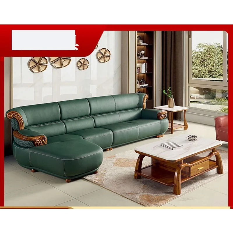 

Новый китайский стиль, черное золото, дерево, простая мебель для гостиной, вилла, кожаный диван, диван из цельного дерева, кожаная воловья кожа, современный