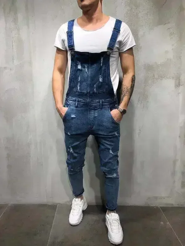 

Women Jeans Washing Pencil Pants Denim Rompers One Piece Casual Ankle Length Holes Slim Fit Spliced Solid Slight Strech Jumpsuit