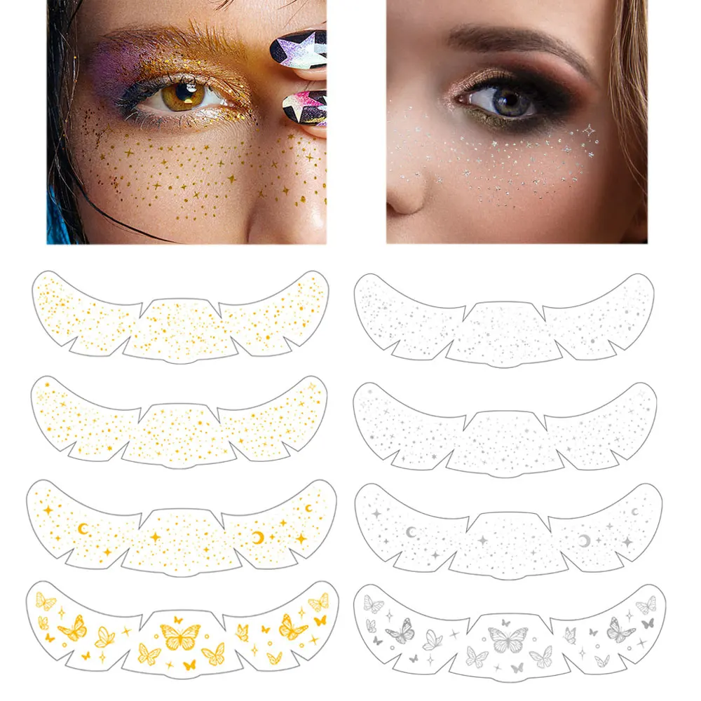 Glitter Freckles Face Tattoo Gold Silver Freckles Face Makeup for Women Temporary Eye Tattoo Stickers Face Jewels Party Sticker