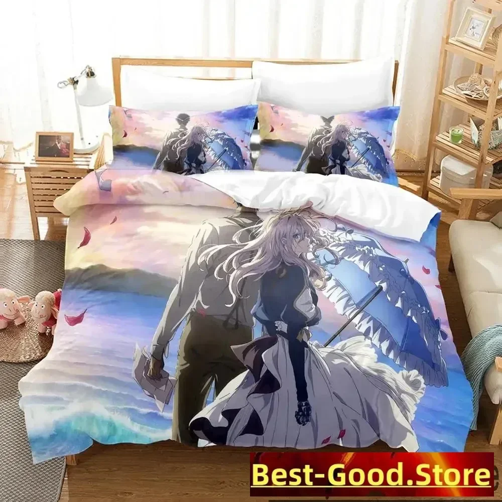 Anime Violet Evergarden Bedding Set Duvet Cover Bed Set Quilt Cover Pillowcase Comforter king Queen Size Boys Adult Bedding Set