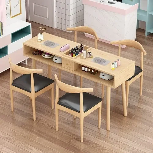 Salon Simple Nail Desk Wooden Nordic Receptionist Speciality Manicure Table Minimalist Vacuum Manicure Tafel Furniture