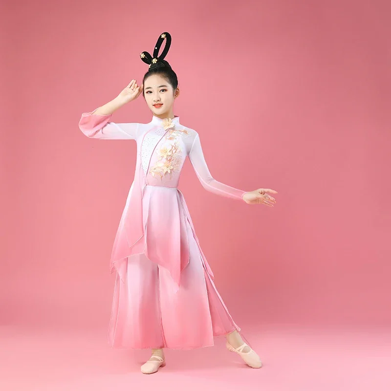 Hanfu Klassische Tanzkostüme Traditionelles elegantes chinesisches Fächertanzkleid Kinder Yangko Dancewear Folk Regenschirm Tanzkleidung
