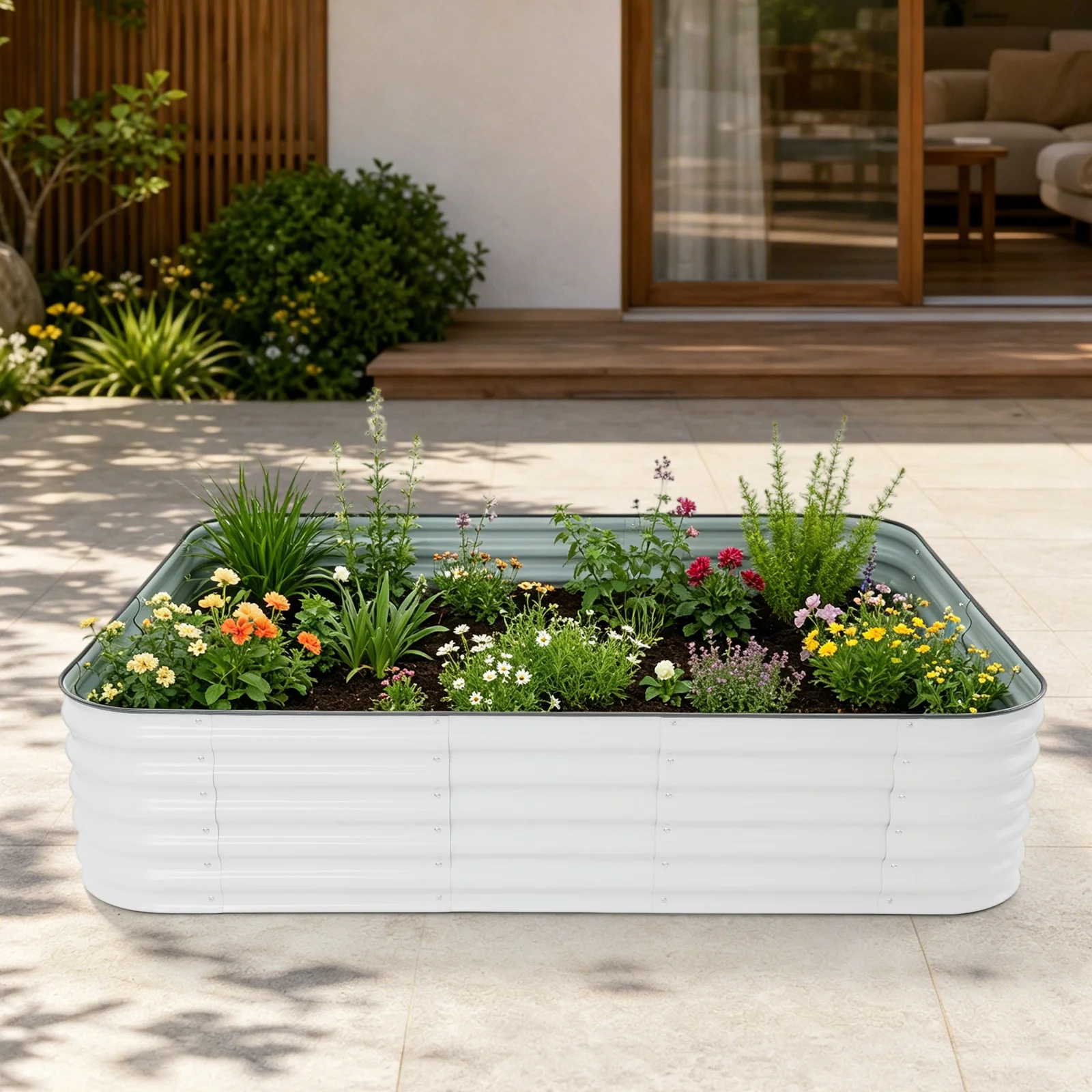 14-in-1 Metal Raised Garden Bed 285x60x43cm, Modular Planter Box Kit for Vegetables Flowers, Corrugated Outdoor Garden Bed