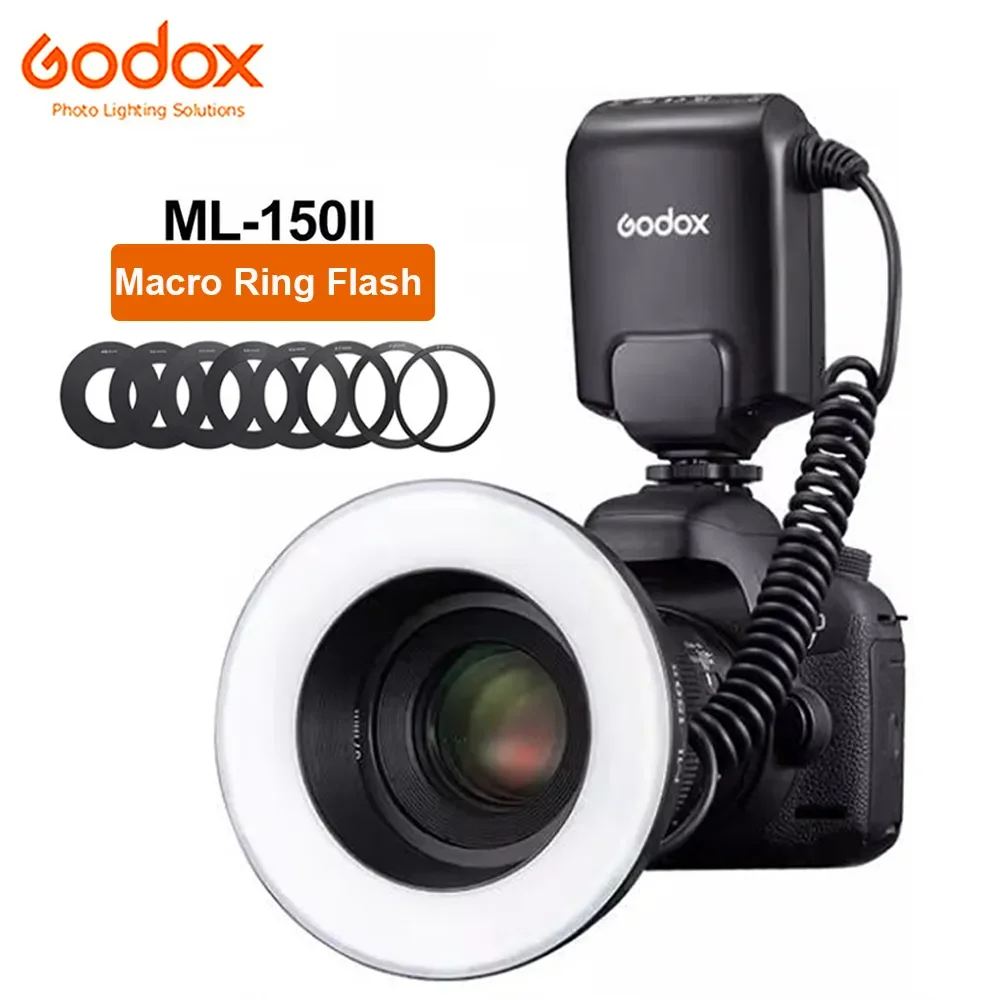 Godox ML-150 II Macro LED Ring Flash Speedlite for Sony Canon Nikon Fuji Olympus Panasonic DSLR Cameras for Video Production