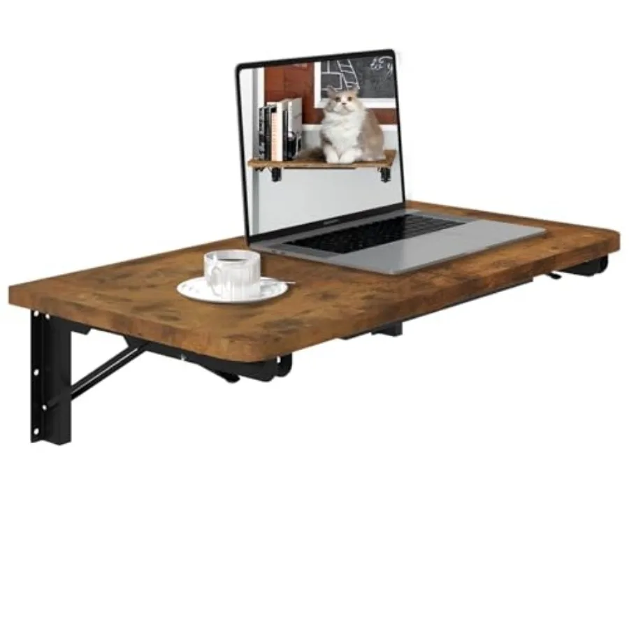 

TEAMIX Wall Mounted Folding Table Rustic Floating Wall Desk for Small Spaces Drop Leaf Dining Table for Kitchen Fold Down Laund