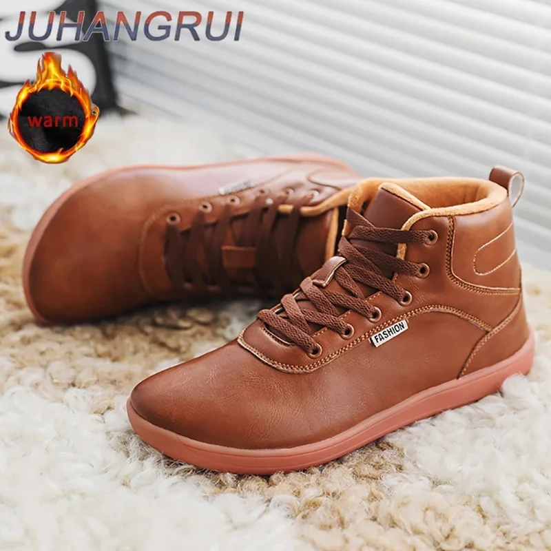 Winter Unisex Wide Toe Box High-Top Snow Boots Thermal Plush Lined Non-Slip Couple Comfortable Outdoor Sneakers Winter Warm Shoe