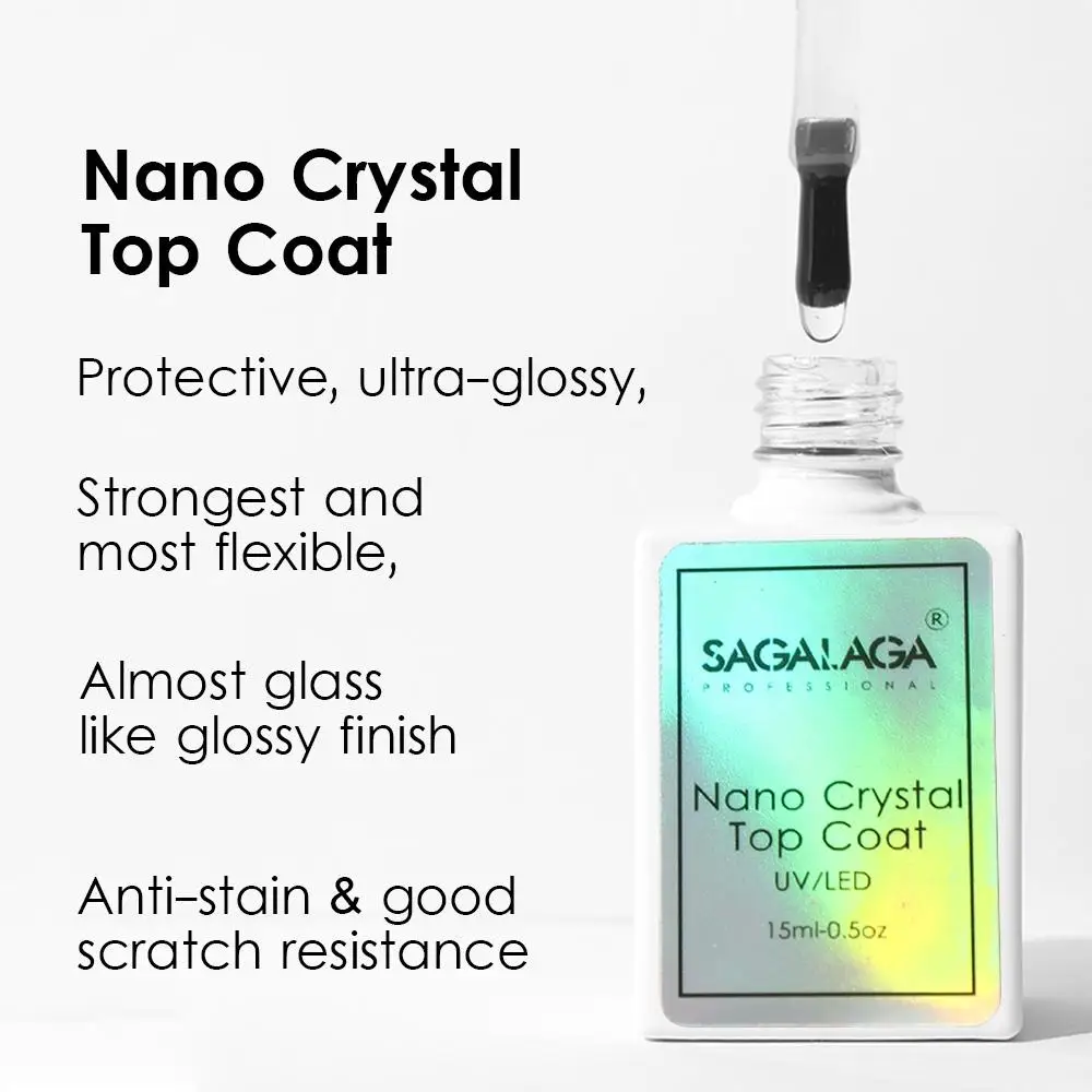 2pcs 15ml Nano Crystal Top Coat Base Coat Diamond Uv Gel Long Lasting High Gloss Gel Nail Polish No Wipe Top Coat Private Label