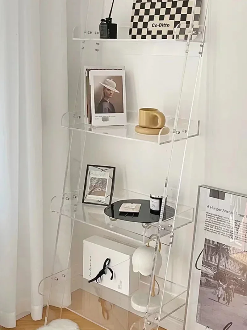 

Acrylic simple bookshelf, modern, simple and fresh display, creative floor to floor transparent multi-layer bathroom shelf