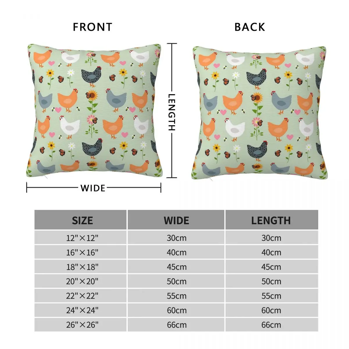 Chickens In Flower Garden Square Pillowcase Polyester Linen Velvet Creative Zip Decor Throw Pillow Case Sofa