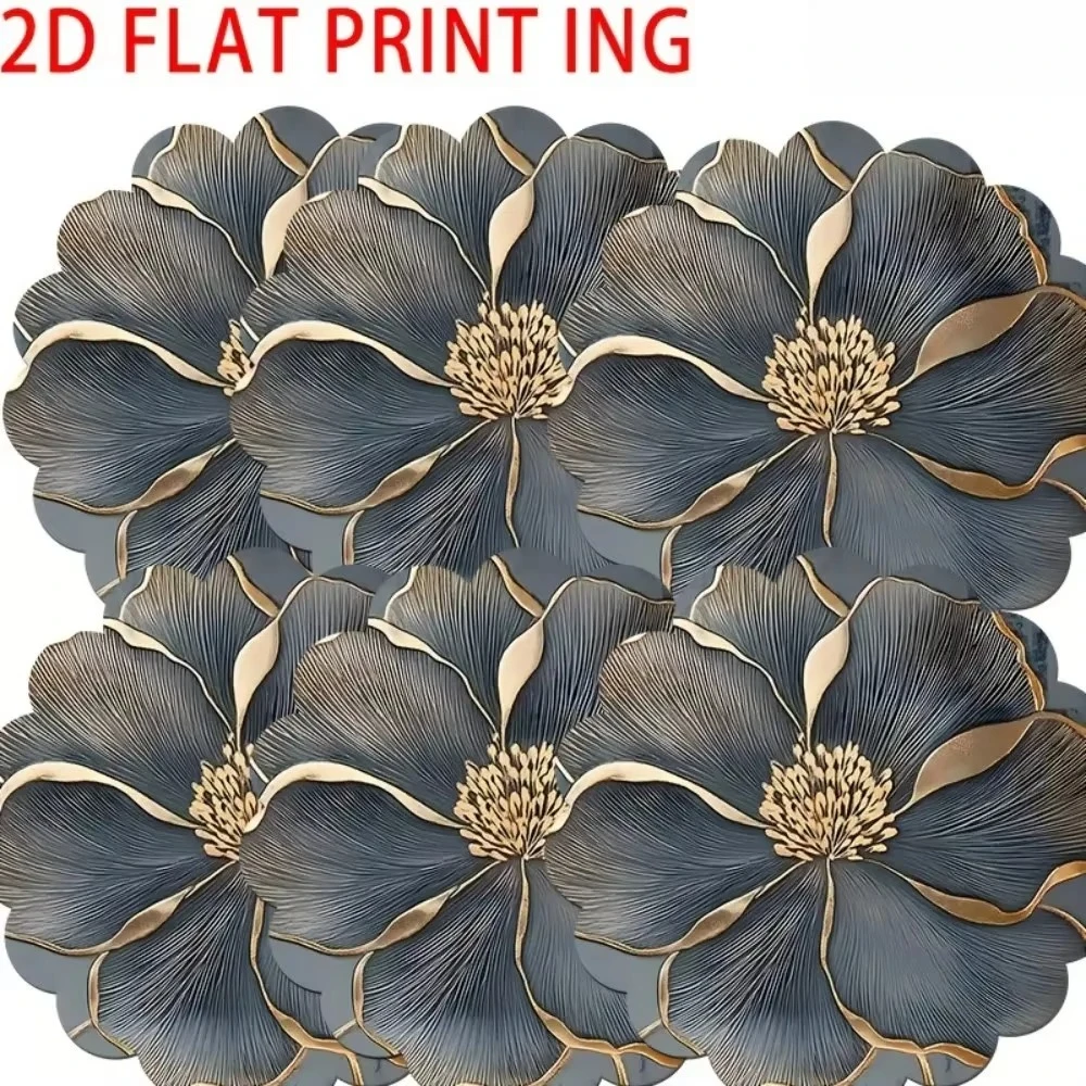 2D Peony Flower Round Placemat Set, Waterproof Non-Slip Table Mats, Floral Placemats for Dining Tables, Kitchen, Home Xmas Decor