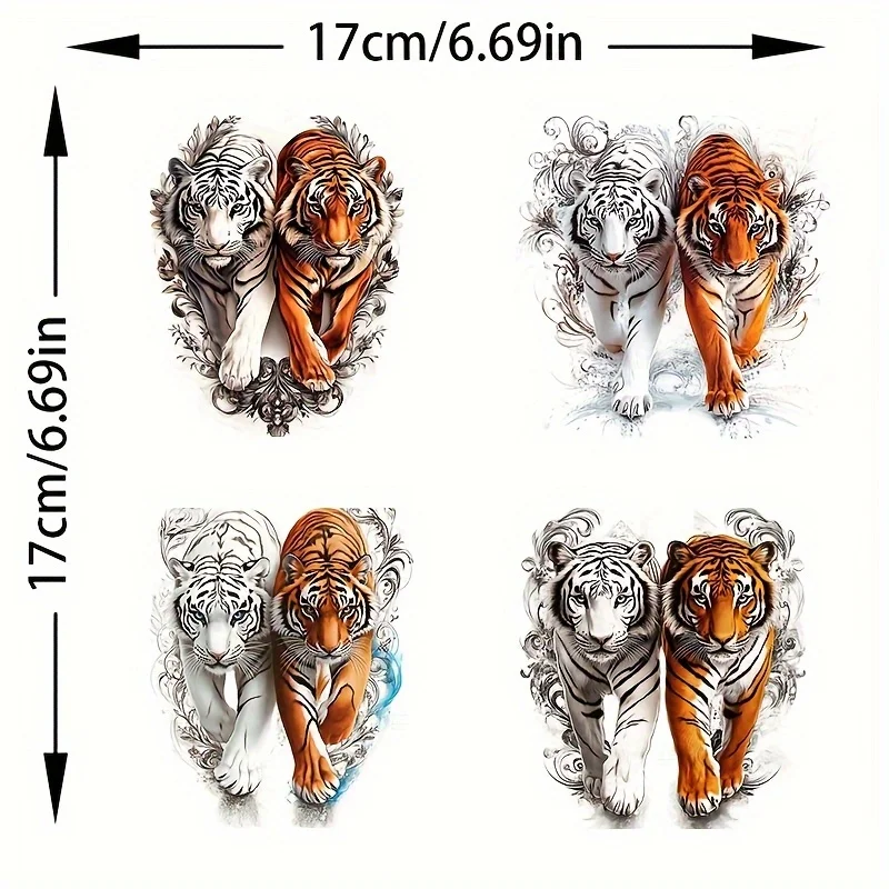 2D Flat 4In1 Twin Tigers Vinyl Sticker, Waterproof Self-Adhesive Decal for Car Motorcycle Laptop Decor, Holiday Gift