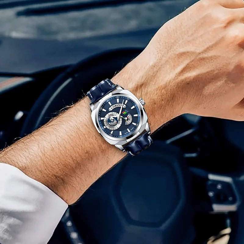 LOBINNI New Sport Men Watches Square Automatic Mechanical Watches World Map Dial Sapphires Glass Waterpoor 50m Watches