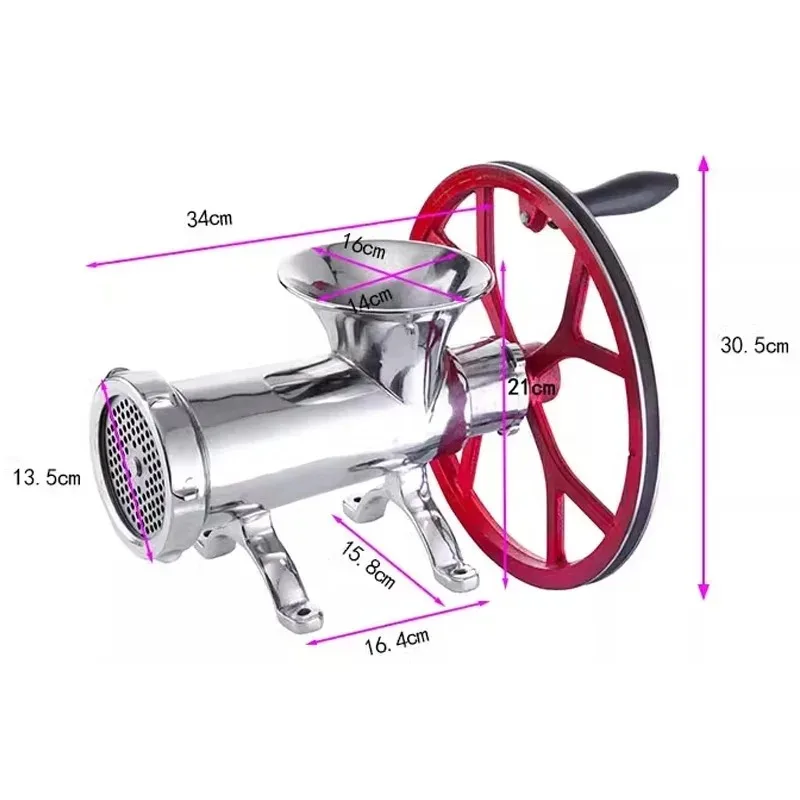 32# Stainless Steel Manual Pully Meat Grinder Mincer Beef Pepper Grinding Machine for Dogs or Animals People Kitchen Use